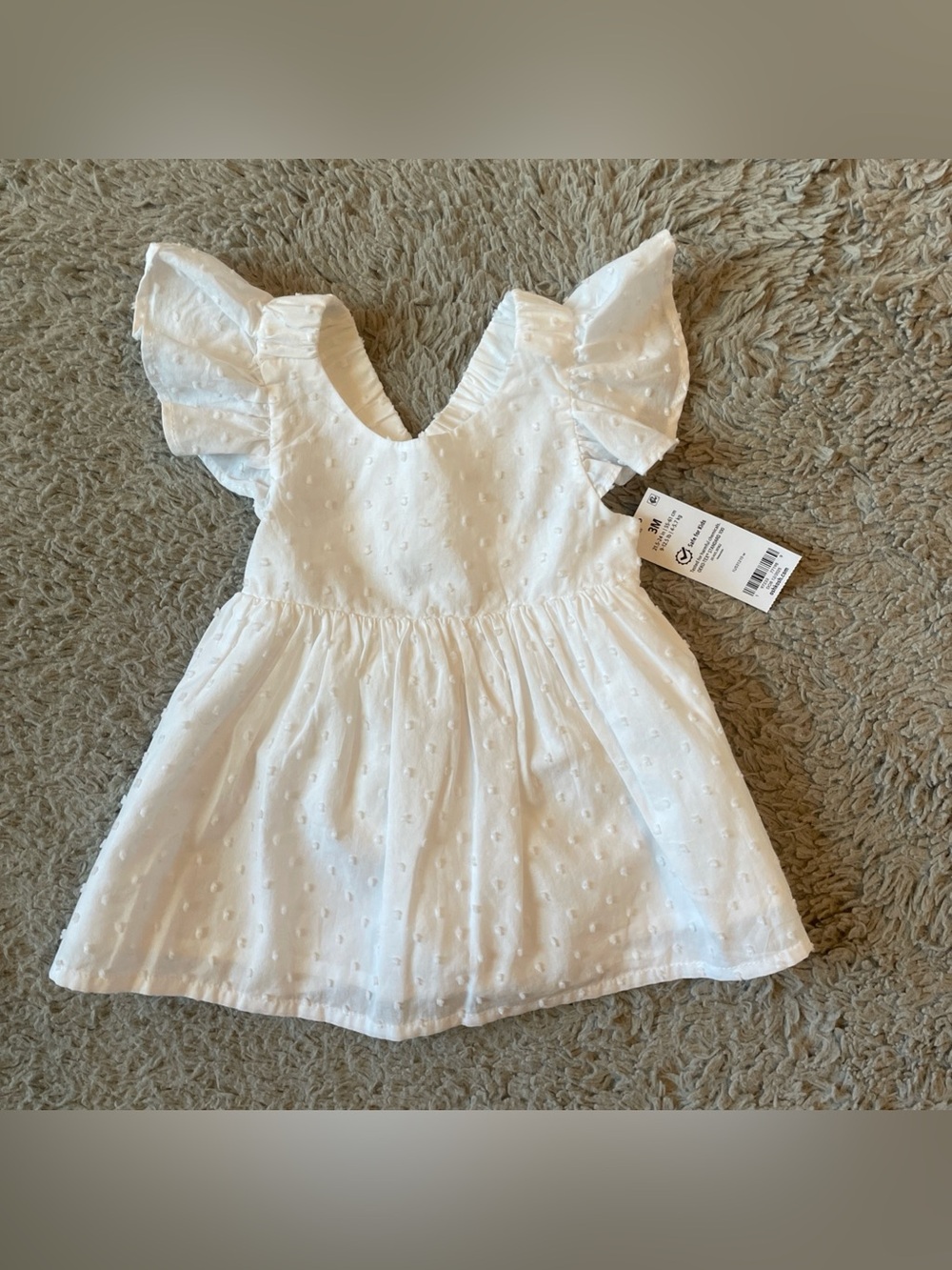 NWT OshKosh B'gosh Baby Girl White Flutter Sleeve Dress 3M
